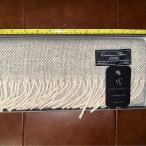 MT Linea Emmeti Cashmere Blend Cream Scarf, 12”x71”, Fringe Accent